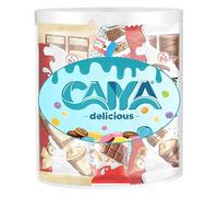 CAIYA DELICIOUS Cilindro Trasparente con circa 80 Snack Assortiti per kinder, con Bueno, Cereali, Cards, Cioccolato e Bueno Mini, Schokobons Latte e White 2kg