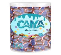 CAIYA DELICIOUS Cilindro Trasparente con Snack Miniatures al Caramello Mou, Malto e Arachidi per snickers, circa 102 praline di cioccolata, 1kg