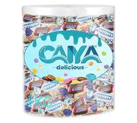 CAIYA DELICIOUS Cilindro Trasparente SUPER MIX con Snack Miniatures al Caramello, Cioccolato, Cocco, Mou per snickers, twix, bounty, mars, circa 102 praline assortite di cioccolata, 1kg