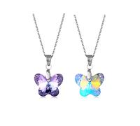 Caiyao 2pcs Colorful Cristallo Farfalla Stella Shell Cuore Collana Ciondolo In Acciaio Viola & Giallo Brillante Strass Gioielli per Le Donne Regali, Metallo Resina, Nessuna pietra preziosa
