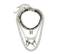 Caiyao Set di 3-5 collane girocollo punk a strati con serratura a chiave, stile gotico, impilabile, spilla da balia con rivetto, per uomini e donne, hip hop, rock, cool, regolabile, gioielli per feste