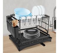 CAIYGG Scolapiatti a 2 livelli, scolapiatti, scolapiatti, scolapiatti, scolapiatti, con scolapiatti, portaposate per bancone da cucina, 42 x 30 x 29 cm (bianco)