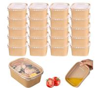 CaiYuanGJ 20 Pezzi Ciotole in Cartone Kraft 500ml con Coperchio - Riutilizzabili, Impermeabili e Resistente all'Olio per Cibo da Asporto, Insalate, Viaggi e Microonde