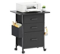 CAIYUN Cassettiera arrotolabile, con 3 cassetti e ruote, per documenti in formato A4, supporto per stampante con una larghezza del tavolo di 56 cm, design industriale, nero