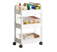 CAIYZH Carrello Portariviste A 3 Ripiani con Ruote, Carrello Portaoggetti in ABS con Ruote | Carrello Portariviste con Ruote for Cucina, Camera da Letto, Soggiorno(White)