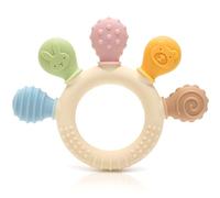 CAJA Anello da dentizione per bebè - silicone e legno, senza BPA, giocattolo per la dentizione e lo sviluppo, facile da afferrare - Bebè (complexion hand)