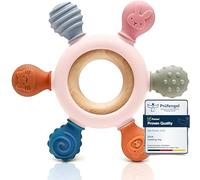 CAJA Massaggiagengive Anello da dentizione Gioco da mordere | Realizzato in silicone e legno | Senza BPA | Favorisce la presa, lo sviluppo sensoriale e la motricità | Regalo nascita