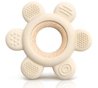 CAJA Massaggiagengive soft Anello da dentizione gioco da mordere per bebè | Realizzato in silicone e legno | Senza BPA | Favorisce la presa, lo sviluppo sensoriale e la motricità | Regalo nascita