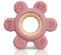 CAJA Massaggiagengive soft Anello da dentizione gioco da mordere per bebè | Realizzato in silicone e legno | Senza BPA | Favorisce la presa, lo sviluppo sensoriale e la motricità | Regalo nascita