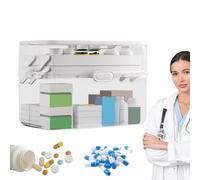 Caja Portátil de Medicinas | Estuche de Pastillas con Doble Compartimento | Organizador Transparente para Papelería, Vitaminas, Suplementos y Emergencias