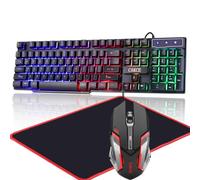 Cakce Tastiera da gioco RGB e mouse colorato, mouse e tastiera da gioco con retroilluminazione a LED cablata USB per computer portatile PC gaming e lavoro, lettera luminosa, sensazione meccanica