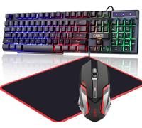 Cakce Tastiera da gioco RGB e mouse colorato, retroilluminazione a LED cablata USB, lettera luminosa, sensazione meccanica per computer portatile, PC, giochi e lavoro