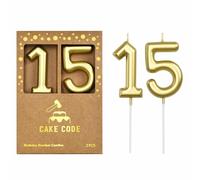 CAKE CODE Candele di compleanno a 15 numeri classici in oro da 2,76 pollici, candele con numero dorato, candele numero torta, celebrazione del partito