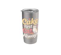Cake First Cat è sempre carino, compleanno, amante dei gatti Bicchiere termico in acciaio inox doppia parete