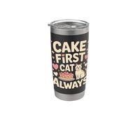 Cake First Cat è sempre carino, compleanno, amante dei gatti Bicchiere termico in acciaio inox doppia parete