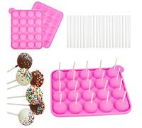 Cake Pops 20 Fori Stampo Per Cake Pop Silicone Lollipop con Bastoncini Vassoio per Cubetti di Ghiaccio, Resistente Al Calore Da -40 ° C A 240 ° C per Lecca-Lecca Baking Candy Chocolate Making Rosa