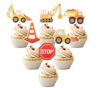 Cake Topper, 24 PCS Toppers per Torte per Veicoli da Costruzione, Cupcake Topper Escavatore, Costruzione Decorazione Cupcake, per Ragazzi Decorazione Torta Compleanno Costruzione