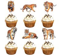 Cake Topper Animali,24PCS Decorazioni per torte Zoo,Decorazione Torta Compleanno Animali,Topper Torta Animali Safari,Decorazioni per Torte Animali,Decorazioni per Cupcake Muffin Cake (Tigre)