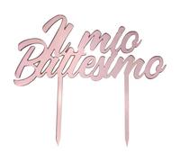 Cake Topper Battesimo in Plexiglass, Rosa, Decorazione Torta Elegante e Riutilizzabile, Scritta 'Il Mio Battesimo' per Cerimonia