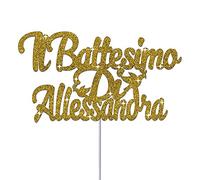 Cake Topper Battesimo Personalizzato con Qualsiasi Nome, Cartoncino Glitterato Multicolore -