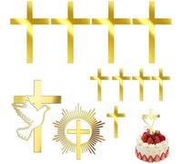 Cake Topper Battesimo Topper Prima - 9 pezzi, oro, croci religiose, per battesimo, comunione, decorazione torta, con colomba e croce radiante