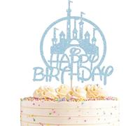 Cake Topper Buon Compleanno con Motivo Castello - Decorazione Torta Colorata per Compleanno Bambini, Tema Principessa e Fiaba (Blu)