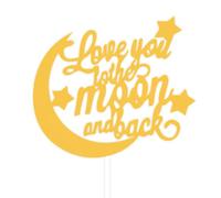 Cake Topper com Love You to the Mon and Back,Decorazione per Torte,Cupcake e Dolci,Topper per Feste di Compleanno,Decorazioni Torta Compleanno in Oro,Ideale per Anniversario e Feste