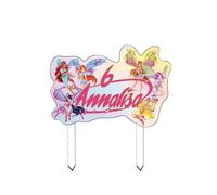 Cake Topper con nome Personalizzato in plexiglass decorazione per torta personaggio a scelta personalizzabile per festa a tema compleanno bambini ragazzi (Fatine Winx)
