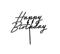 Cake Topper Happy Birthday 18 x 16 cm - Decorazione per torta di compleanno - Decorazione per torta - Decorazione di compleanno per torta cupcake muffin - Nero