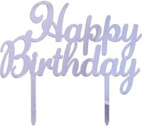 Cake Topper Happy Birthday Plex Argento