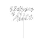 CAKE TOPPER IL BATTESIMO CON NOME PERSONALIZZABILE 21 CM PLA BIODEGRADABILE BIANCO TORTA CERIMONIA DECORAZIONE VERNICIABILE