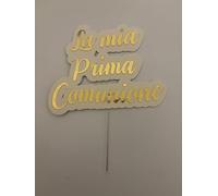 Cake Topper in cartoncino Bianco e Oro, Decorazione per Torta con Scritta 'La mia Prima Comunione