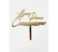 Cake Topper "La Mia Prima Comunione" in Plexiglass Oro Specchiato, 20x19 cm