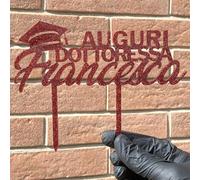 Cake Topper Laurea - Decorazione in plexi glitter pastello specchio per torta di laurea personalizzato con il tuo nome e Dottore o Dottoressa - Decoro evento