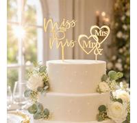 Cake Topper Matrimonio 2 Pezzi Miss to Mrs e Mr & Mrs in Acrilico | Topper per torta nuziale in acrilico dorato chiaro per fidanzamento matrimonio festa della sposa e anniversario