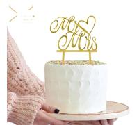 Cake Topper Matrimonio Personalizzato, Topper per Torta con Glitter Dorati in Acrilico Mr e Mrs con una Carta per la Decorazione Della Torta di Fidanzamento Matrimonio Addio al Nubilato Anniversario