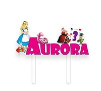 Cake Topper nome Personalizzato e in plexiglass decorazione per torta personaggio grafica a scelta personalizzabile per festa a tema compleanno bambini ragazzi (Alice nel Paese delle Meraviglie)