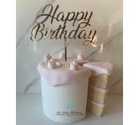 Cake Topper Oro/Argento Specchiato Happy Birthday Auguri Leggi Descrizione 17x9