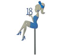 CAKE TOPPER PERSONALIZZATO RAGAZZA ARGENTO GLITTER BLU SEDUTA NUMERO 24CM PLA