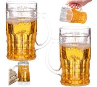 CAKEEYUM 2 pezzi Boccale da birra finto, 450 ml Doppio strato Divertente Boccale da birra PS Plastica Finta Doppia da con manici Modello mezzanino da per bevande da bar, Boccal