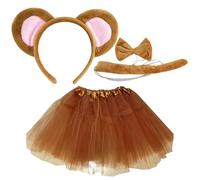 CAKEEYUM 4Pcs/Set Monkey Costume One Size Halloween Costumes Includes Monkey Ears Headband Bowtie Long Tail Princess Dress Animal Costume Set for Halloween Cosplay Dress Up Party Kids