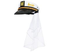 CAKEEYUM Cappello da capitano della sposa con velo Cappello da addio al nubilato marino blu marino Capitano in barca per matrimonio Stile addio al nubilato 1 Sposa