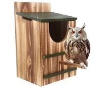 CAKEEYUM Casetta per Uccelli in Legno Owl House per Nido Esterno per Gufi con Asta di Supporto. Facile Montaggio richiesto
