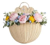 CAKEEYUM Cesto da Parete Smerlato Cestini da Parete in Vimini di plastica Cesto Smerlato da Appendere per casa, Bagno, Cucina, Soggiorno 15x9, 1x5, 9 Pollici, cestini di Vimini, Rattan