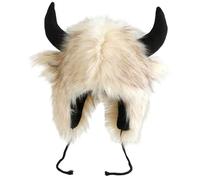 CAKEEYUM Chapeau de Bison à cornes, Chapeau de Bison en Fourrure, Costume amusant pour l'hiver, Ideale per Halloween, Noël, Le Carnaval et Le Cosplay. Beige, Buffle d