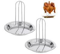 CAKEEYUM Confezione da 2 Pezzi di Pollo arrosto Griglia per Pollo in Acciaio Inossidabile Griglia per Forno e Regolabile con Vassoio antigoccia Rimovibile Padella per arrosti Resistente
