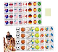 CAKEEYUM Mini Mahjong Set 64Pcs Flag ＆ Ball Pattern Mahjong Tiles Escape Game 24mm Travel Set Reusable Block Game for Spring Picnic Party