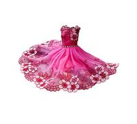 CAKEEYUM Robe de mariée, Robe de Princesse, Tenue fête pour poupée (Rose à Fleurs Rouges), Bal, soirée, Bébé, Bal sirène, Longue, Princesse