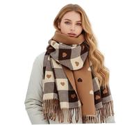 CAKEEYUM Sciarpa Carina Calda Stampa a Cuore Doppio Lato Sciarpa Scozzese Marrone Sciarpe Lunghe Invernali Grosse per Donna 71x26 Pollici Carino, Scozzese, Marrone, Cashmere, Grosso, Invernale FO