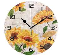 CAKEEYUM Sunflower Wall Clock 10 Inch Non Ticking Silent Yellow Sunflower Round Wall Clock Battery Operated for Living Room Bedroom Office School Home Decor, No Battery